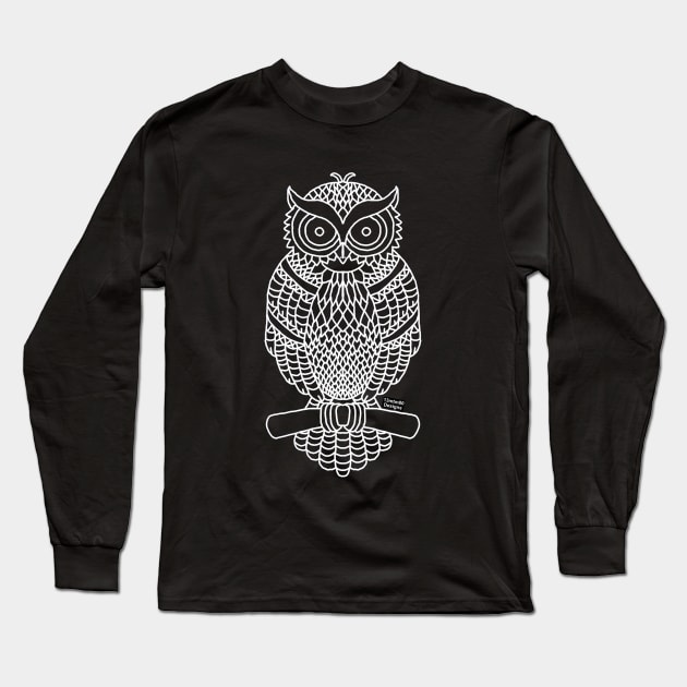 Owl Outline (white) Long Sleeve T-Shirt by 13mtm80-Designs